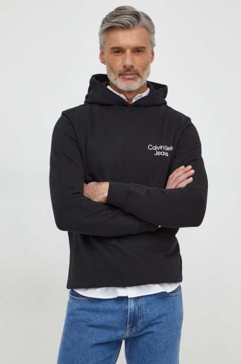 Bavlněná mikina Calvin Klein Jeans pánská, černá barva, s kapucí, s potiskem, J30J325159