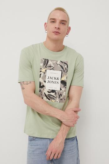 Tričko Jack & Jones pánský, zelená barva, s potiskem