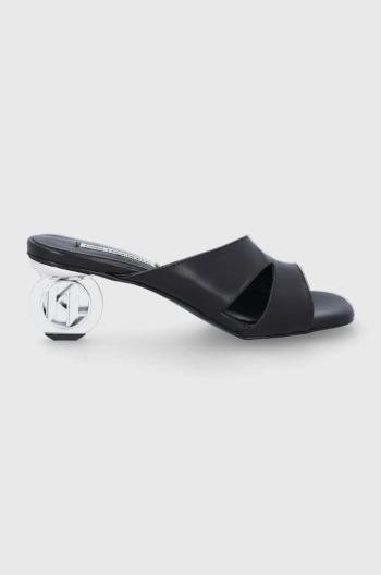 Kožené pantofle Karl Lagerfeld Amulet dámské, černá barva, na podpatku
