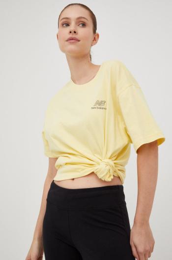 Bavlněné tričko New Balance žlutá barva