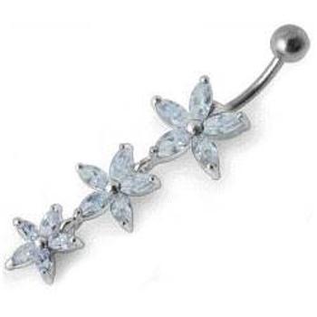 Šperky4U Stříbrný piercing do pupíku - kytičky - BP01138-TZ