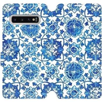 Flipové pouzdro na mobil Samsung Galaxy S10 - ME05P Modré dlaždice s květy (5903226811335)