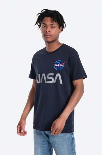 Bavlněné tričko Alpha Industries NASA Reflective T tmavomodrá barva, s potiskem, 178501.07