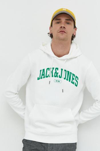Mikina Premium by Jack&Jones pánská, bílá barva, s kapucí, s potiskem