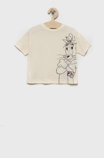 Dětské bavlněné tričko Fila béžová barva, s potiskem