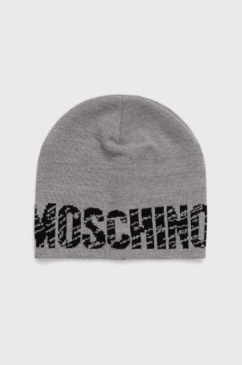 Vlněný klobouk Moschino šedá barva, z tenké pleteniny