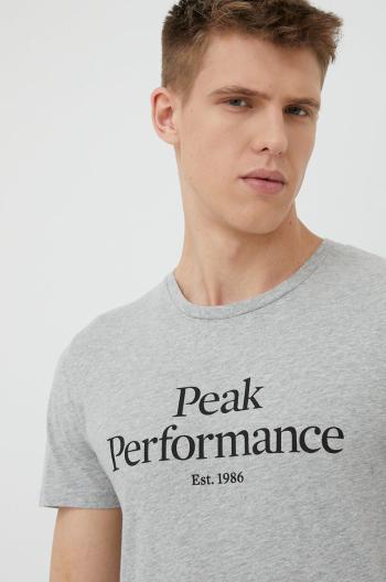 Bavlněné tričko Peak Performance šedá barva, s potiskem