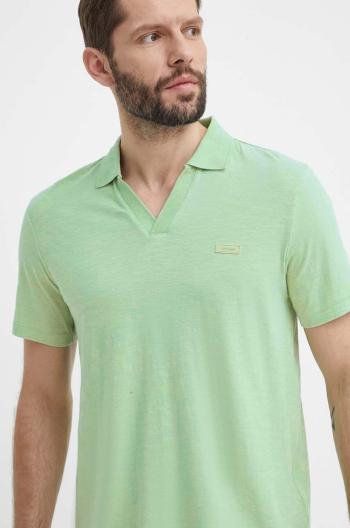 Polo tričko s lněnou směsí Calvin Klein zelená barva, K10K112959