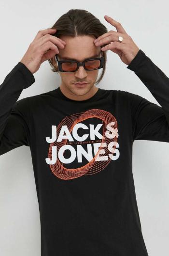 Bavlněné tričko s dlouhým rukávem Jack & Jones JCOLUCA TEE LS CREW NECK FST černá barva, s potiskem, 12225444