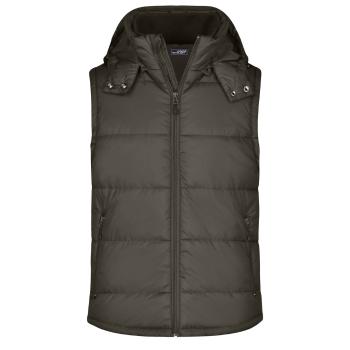 James & Nicholson Pánská zimní vesta s kapucí JN1004 - Hnědá | XXL