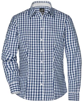 James & Nicholson Dámská kostkovaná košile JN616 - Tmavě modrá / bílá | S