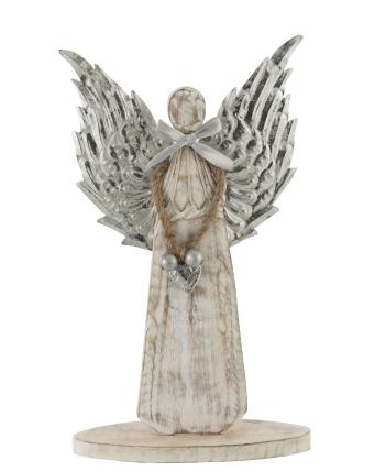 Dřevěný anděl  se stříbrnými křídly - 18*31*2cm 85240