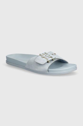 Semišové pantofle Tommy Hilfiger TH HARDWARE SUEDE FLAT SANDAL dámské, FW0FW07935