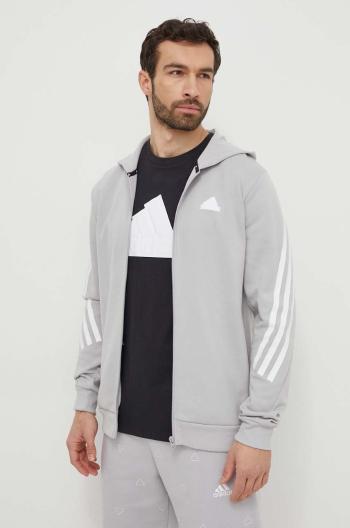 Mikina adidas pánská, šedá barva, s kapucí, s potiskem, IR9157