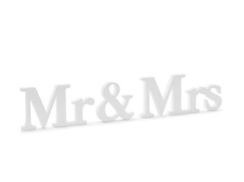 Dřevěný nápis Mr & Mrs -bílý, 50 x 9,5 cm - PartyDeco