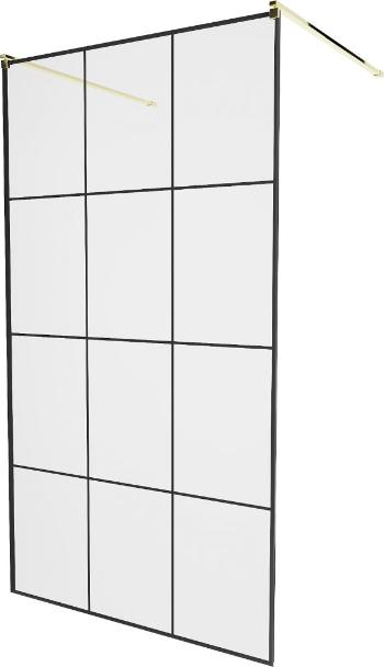 MEXEN/S KIOTO samostatně stojící sprchová zástěna 100 x 200 cm, transparent/černá vzor 8 mm, zlatá 800-100-002-50-77