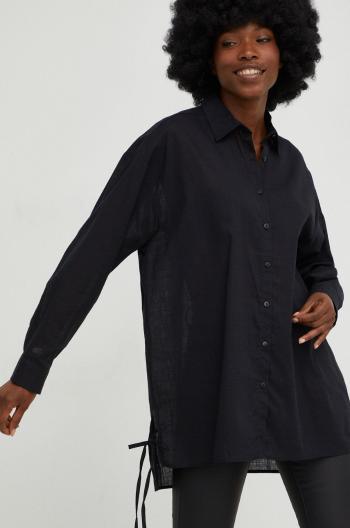 Bavlněné tričko Answear Lab černá barva, relaxed, s klasickým límcem