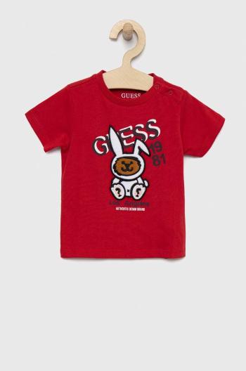 Dětské bavlněné tričko Guess červená barva, s potiskem