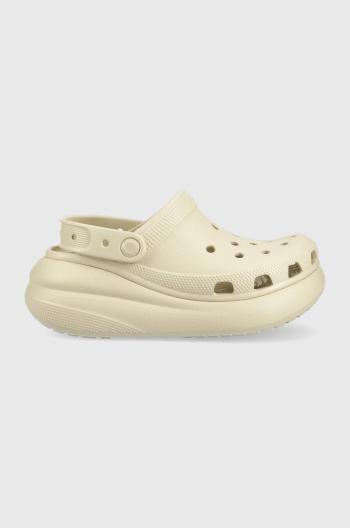 Pantofle Crocs Classic Crush Clog dámské, béžová barva, na platformě, 207521