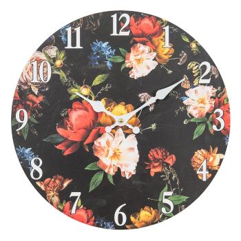 Černé nástěnné vintage hodiny s květy – Ø 34*4 cm / 1*AA 6KL0760