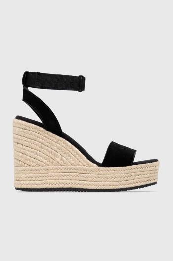 Semišové sandály Calvin Klein Jeans WEDGE SANDAL SU CON MG BTW dámské, černá barva, na platformě, YW0YW01026