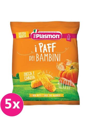 5x PLASMON Křupky zeleninové bezlepkové na cesty Paff mrkev a dýně 15 g, 12m+