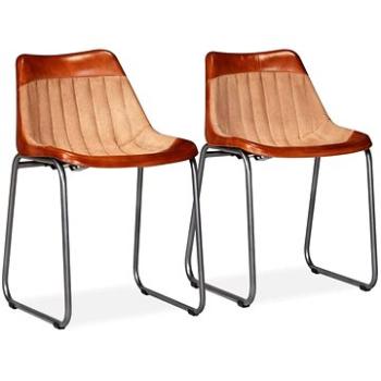 Jídelní židle 2 ks hnědé a béžové pravá kůže a plátno (245184)