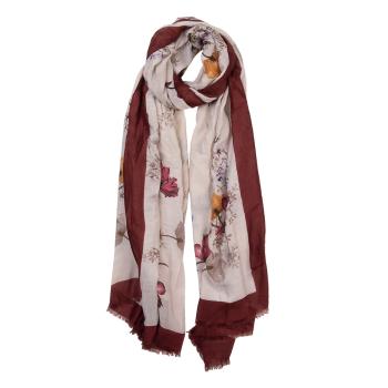 Bordovo béžový šátek s květy - 85*180 cm JZSC0518R