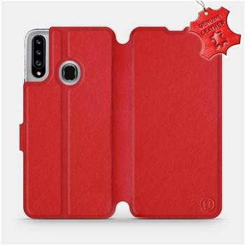 Flipové pouzdro na mobil Samsung Galaxy A20S - Červené - kožené -   Red Leather (5903516398478)
