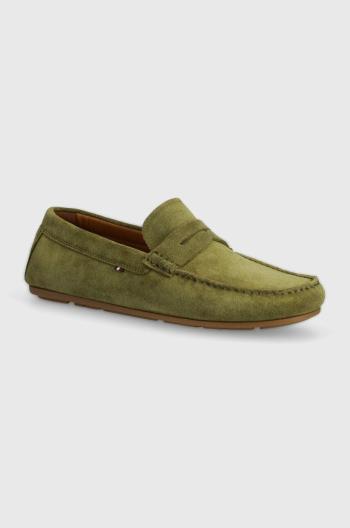 Semišové mokasíny Tommy Hilfiger CASUAL SUEDE DRIVER pánské, zelená barva, FM0FM04998