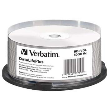 Verbatim BD-R, DL+ Wide Thermal Printable No Id Surface Hard Coat, 50GB, spindle, 43750, 6x, 25-pack, pro archivaci dat