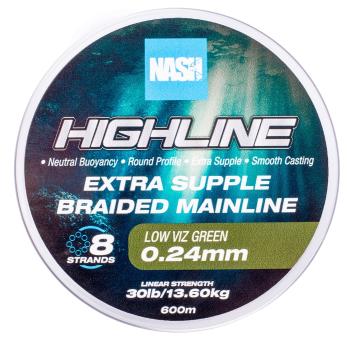 Nash splétaná šňůra highline extra supple braid green 600 m - 0,24 mm 13,6 kg