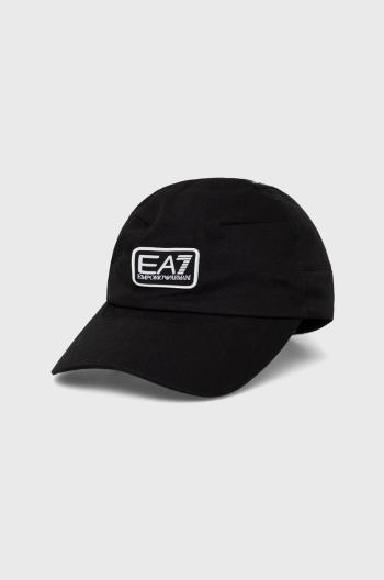 Bavlněná baseballová čepice EA7 Emporio Armani černá barva, s aplikací