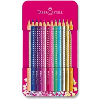 Pastelky FABER-CASTELL Sparkle v designové plechová dóze, 12 barev (4005402017379)