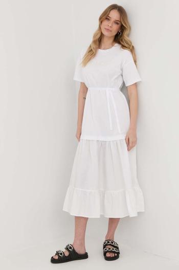 Bavlněné šaty Twinset bílá barva, midi