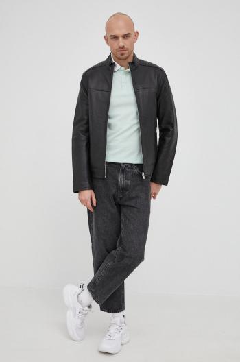 Kožená bunda Calvin Klein pánská, černá barva, přechodná
