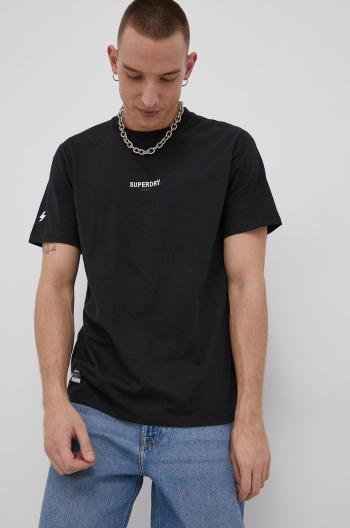 Bavlněné tričko Superdry černá barva, s aplikací