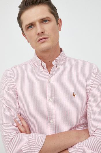 Košile Polo Ralph Lauren růžová barva, slim, s límečkem button-down