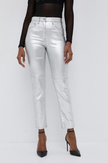 Kalhoty Patrizia Pepe dámské, stříbrná barva, jednoduché, high waist