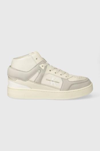 Kožené sneakers boty Calvin Klein Jeans BASKET CUPSOLE HIGH MIX ML FAD béžová barva, YW0YW01300