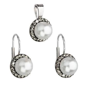 Sada šperků s krystaly Swarovski náušnice a přívěsek šedá perla kulaté 39091.3, šedá,bílá
