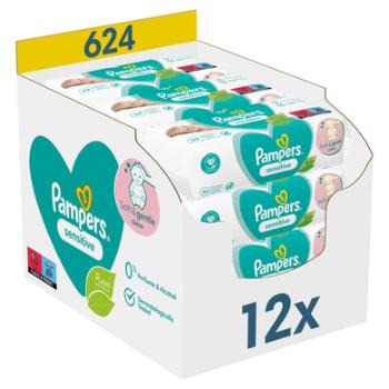 Pampers Vlhčené ubrousky Sensitive 624 ubrousků (12 x 52 ks)