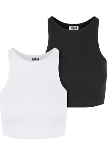 Urban Classics Ladies Organic Cropped Rib Top 2-Pack white+black - XS