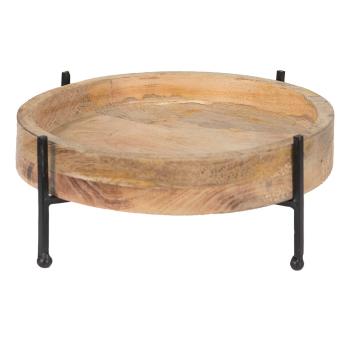 Dřevěná dekorativní servírovací mísa/talíř na kovovém podstavci - Ø 25*11 cm 6H2167