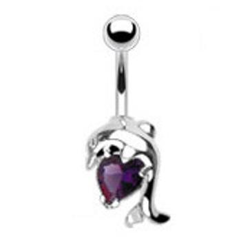 Šperky4U Piercing do pupíku, tmavě fialový kamínek - WP01108-A