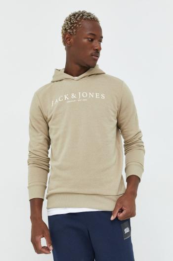 Mikina Premium by Jack&Jones pánská, béžová barva, s kapucí, s potiskem