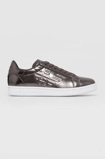 Kožené boty EA7 Emporio Armani šedá barva, na plochém podpatku