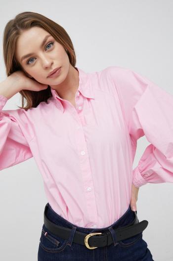 Bavlněné tričko Tommy Hilfiger růžová barva, regular, s klasickým límcem