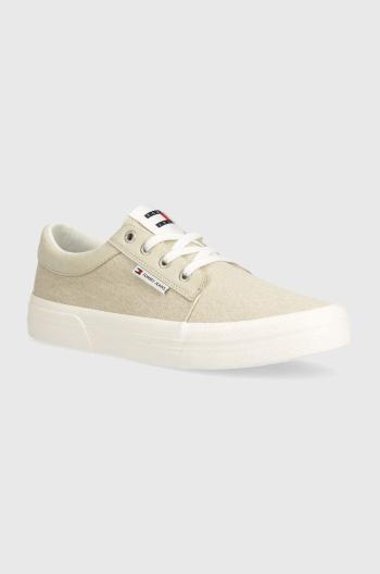 Tenisky Tommy Jeans TJM VULC. SKATE DERBY MIX pánské, béžová barva, EM0EM01367