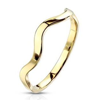 Šperky4U Zlacený ocelový prsten vlnka - velikost 49 - OPR1758GD-49